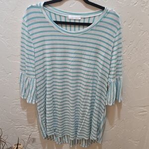 3/$10 Aqua Striped 3/4 Bell Sleeve Women's Top